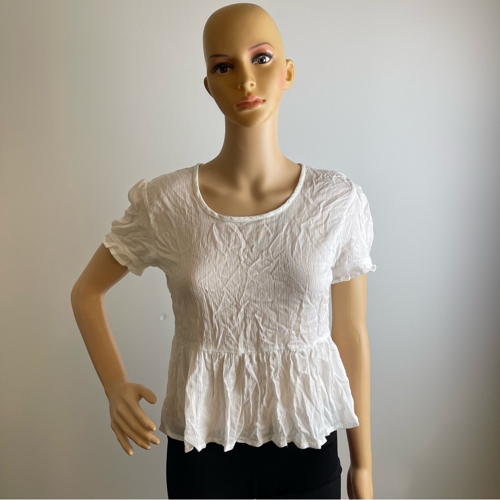 White Sheer Peplum Tie-back Top
